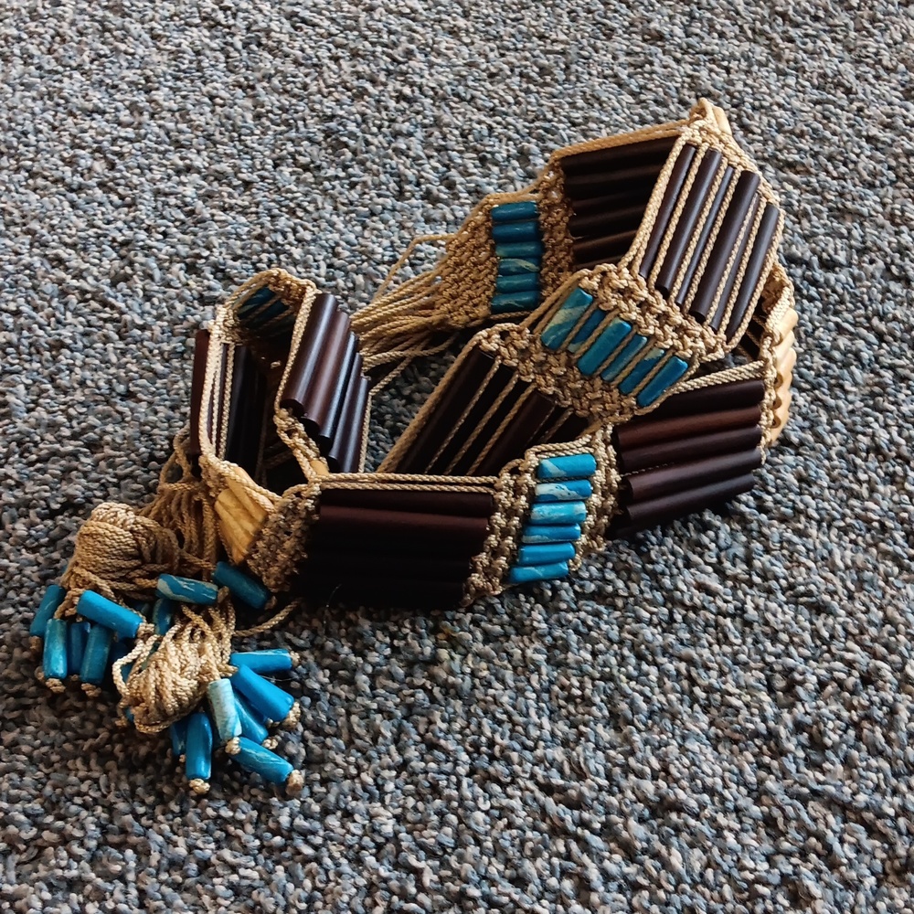 Handcrafted Turquoise & Brown Beaded Rope Belt